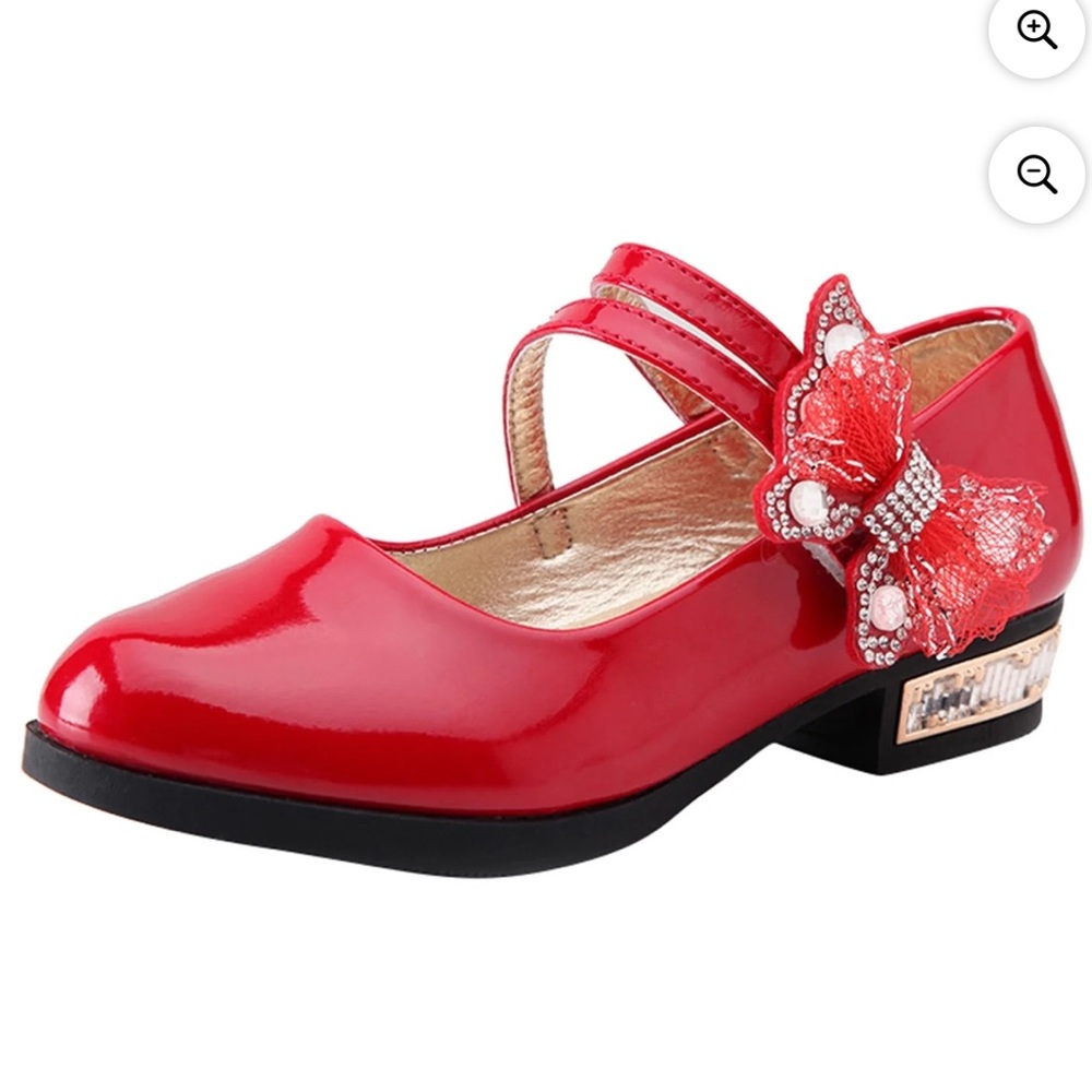 Red Girls Dress Shoes with Butterfly Strap Size 3.5